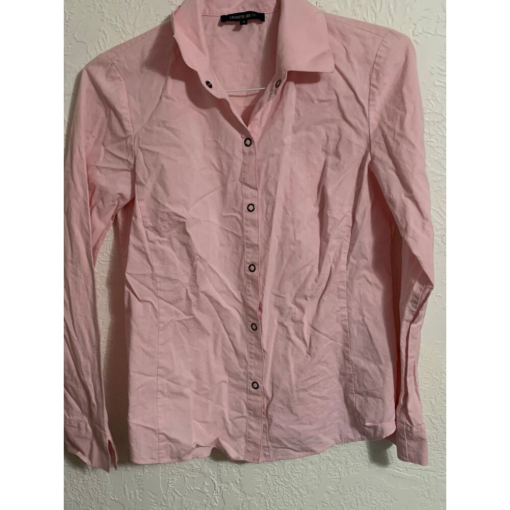 Lafayette 148 Top Button Down Collar Pink 4 Classic prep